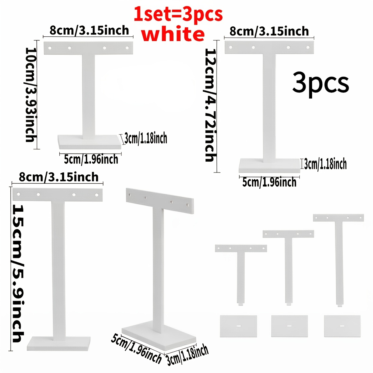 TEMU 3pcs 3 Sizes Black Acrylic Earring Display Stand, Earring Jewelry Display Rack Set Acrylic Jewelry Rack, Necklace Bracelet Stud Earrings Storage