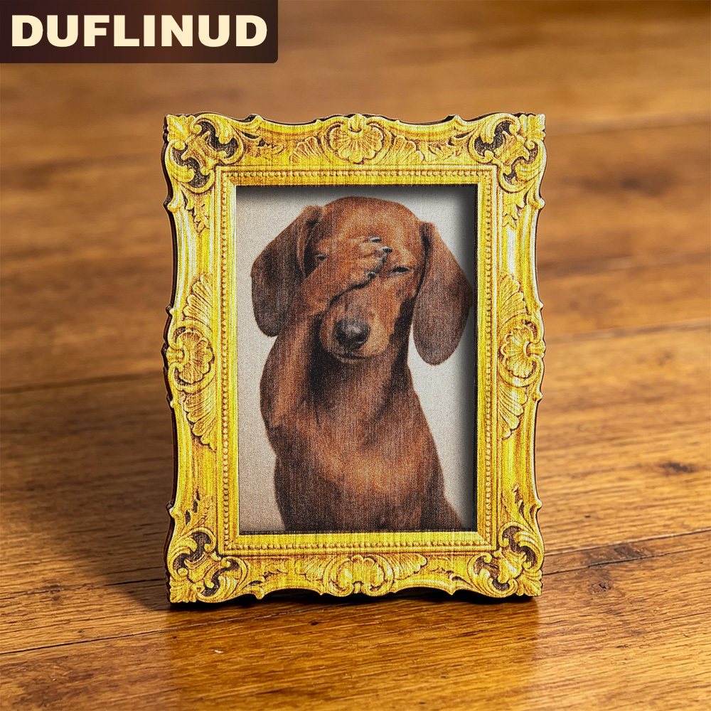 TEMU Face-covering Sausage Dog Fridge Magnet, Mini, Micro, Fun Face-covering Puppy Design With Retro Picture Frame, Wooden Fridge Sticker,