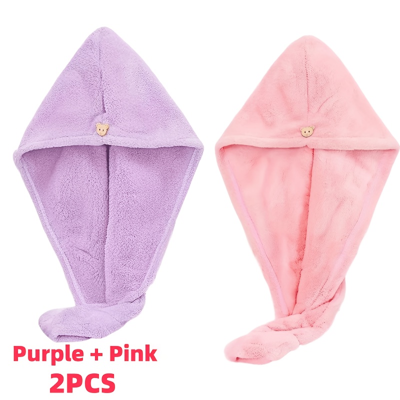TEMU 2pcs Serviettes à cheveux à séchage rapide pour femmes et hommes - Turbans de bain absorbants couleur , accessoires de salle de bain modernes