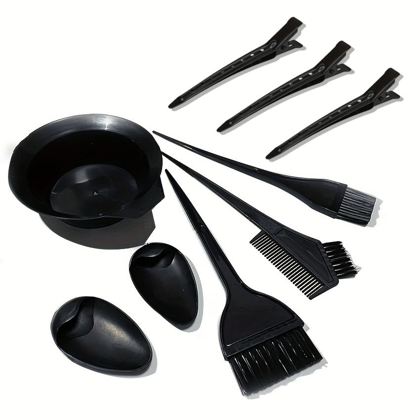 TEMU Kit de teinture capillaire professionnel 9 pièces avec peigne, brosse, pinces à cheveux, oreillettes et bol de mélange - Parfait pour la et le