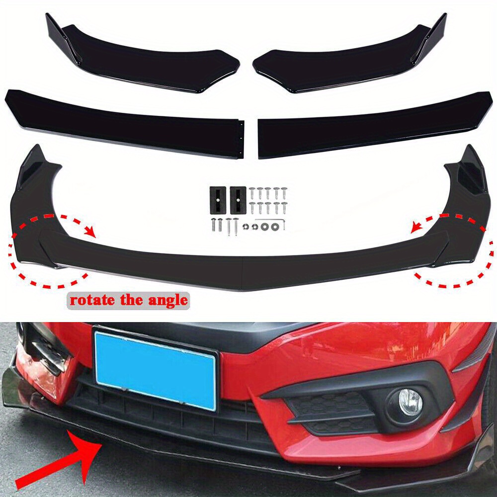 TEMU Universal Gloss Black Front Bumper Protector Lip Body Spoiler Chin Splitter Kit