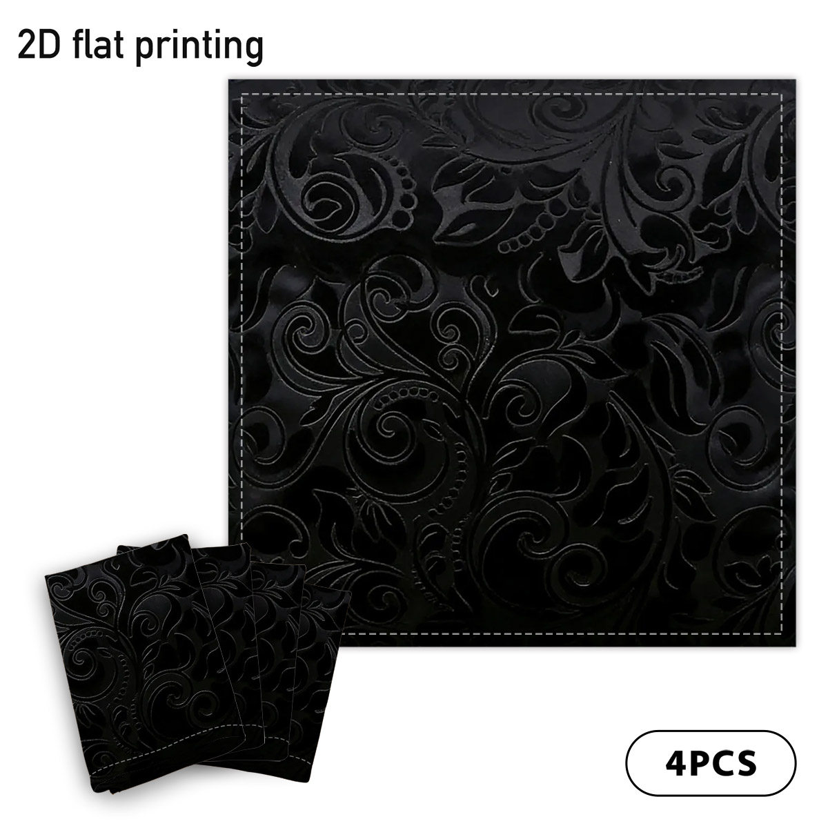 TEMU 2d Flat 4pcs Elegant Black Scrollwork Pattern Napkins, Intricate Swirls And , Ideal For Holiday Dinner Parties, Cozy Family Gatherings, Vintage