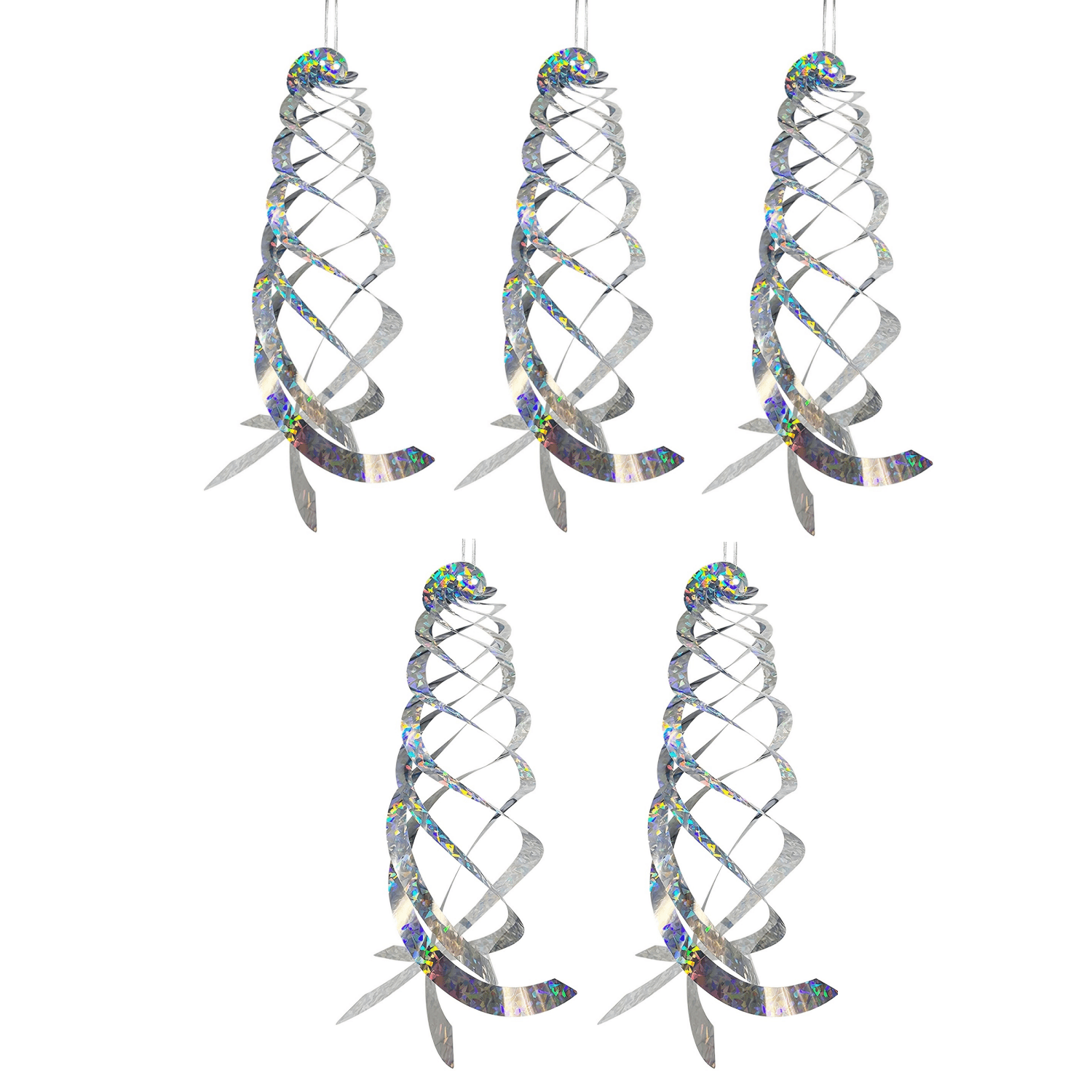 E-shop Fünf silberfarbene, reflektierende Spiral-Vogelabwehrgeräte, die sich im Wind drehen, mit einer Größe von 11,2 Zoll, entwickelt für den