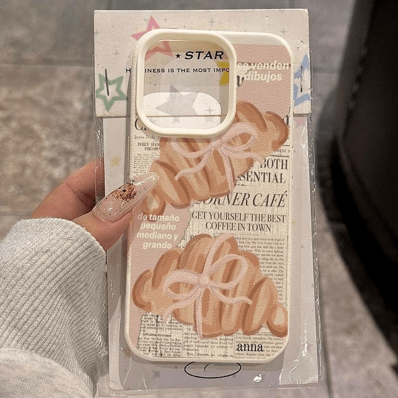 Image of Phone Case - Phone Case: Bread Newspaper English Streetwear Brand Pattern Full-coverage Lychee Texture Phone Case, Suitable For Iphone 17 16 15 14 13 12 11 Pro Max Xs Xr 8 7 Plus
