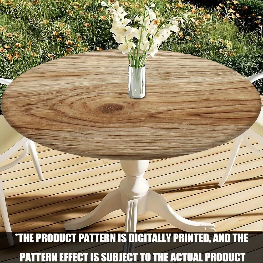 TEMU Nappe Ronde Extensible, Style , Nappe à Imprimé Numérique Motif Grain de Bois, Convient pour -, Camping, Fêtes, Restaurants, Cuisines, Banquets,