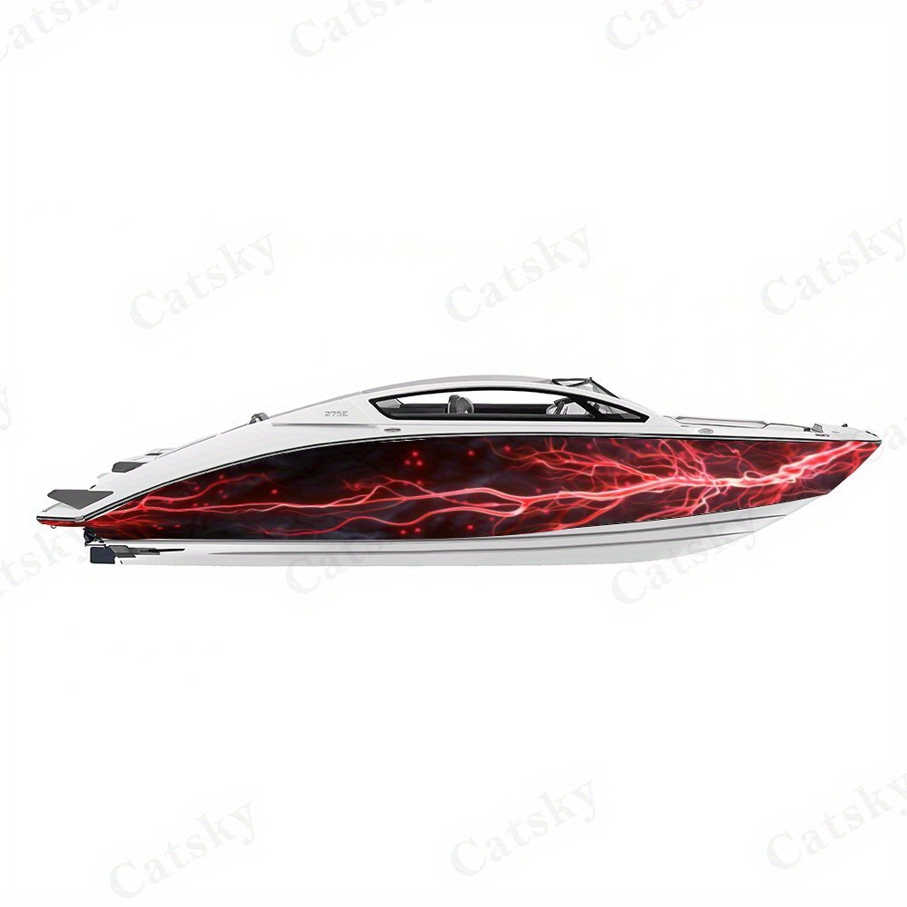 2pcs Red Lightning Boat Stickers, Waterproof Vinyl Wrap