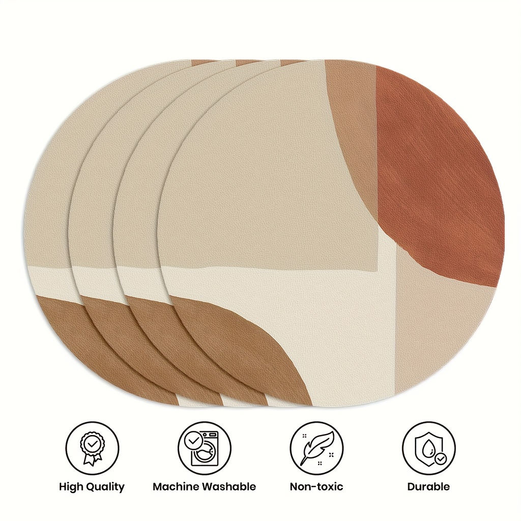 TEMU Set tovagliette adatte a - astratta con tonalit� beige e terracotta, motivi a pennellate morbide, adatte per tavolo da , per decorazione,