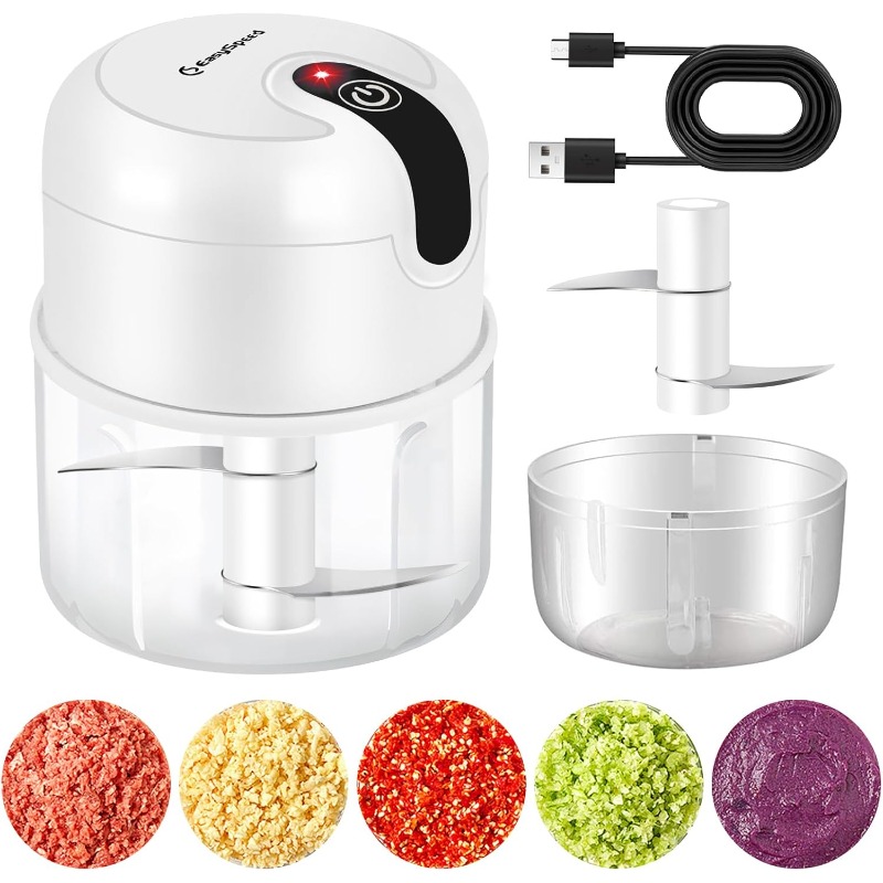   electric food processor & meat grinder - 1-cup mini chopper with usb-powered motor, 304 blades, operation,   with  -like interface, safety lock &   operation for garlic, onion, ginger, chili, meat - portable for home & travel, easy clean & hygienic, ideal for small kitchens (usb charging required) Product details 4