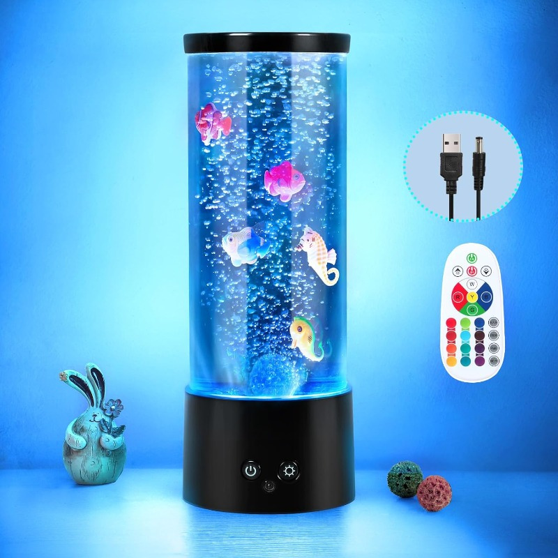 TEMU Bubble Fish Lamp Color Changing Artificial Fish Tank With Usb & Battery Powered Option 4 Lighting Aquarium Lamp With Remote Control Mood Light