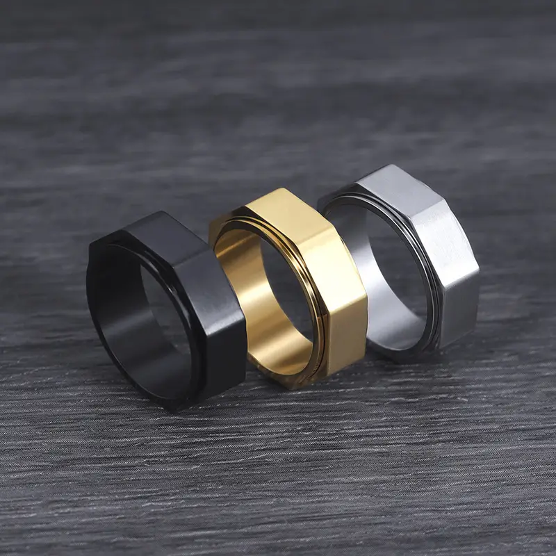 1pc mens rotating ring modern minimalist spinner jewelry matte black sleek golden durable everyday formal wear fade resistant stainless for wedding anniversary birthday gifts year round mens accessory anniversary gift contemporary design polished stylish jewelry fashionforward men Product details 1