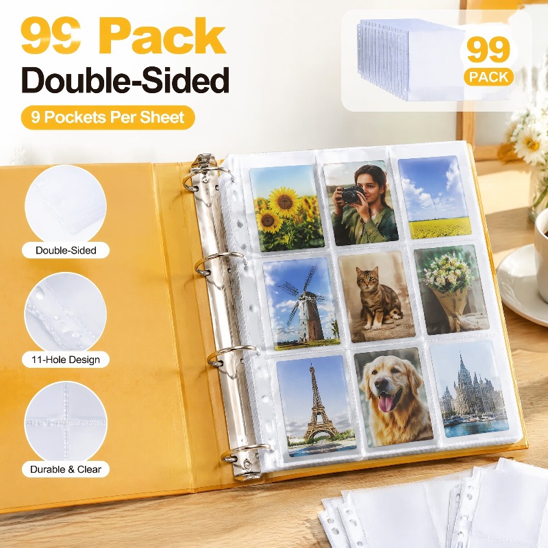 Image of 900 Pockets Double-sided Baseball Card Sleeves Suitable For Trading Card Binder Protectors, 9-pocket Page Sheets With Ring Binder Compatibility For 11-ring Binders, For,, Collectors, Organization ()