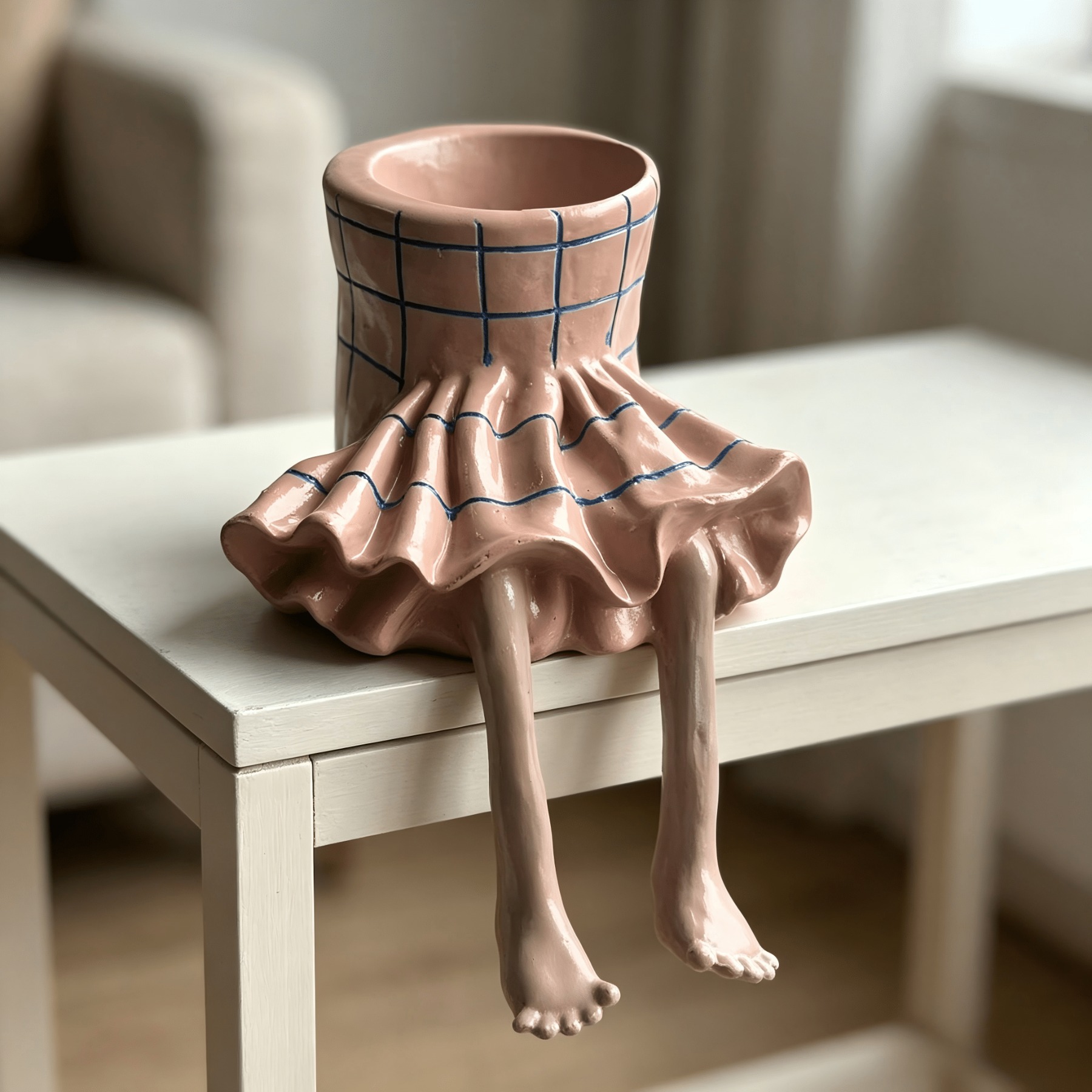 TEMU Whimsical Resin Planter, Cute Hanging Legs Girl Flower Pot For Succulents, Small Plants, Home Office Desk & Cottagecore Decor