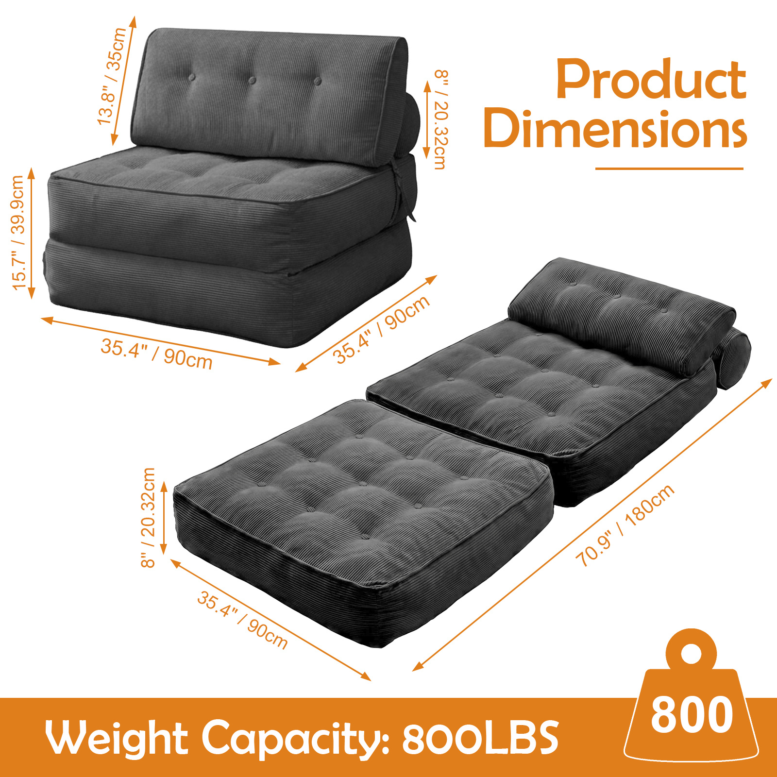 foldable sofa bed convertible sleeper chair with foam mattress back support portable bed suitable for small spaces assembly space saving floor bed for   dorm living room modern minimalist