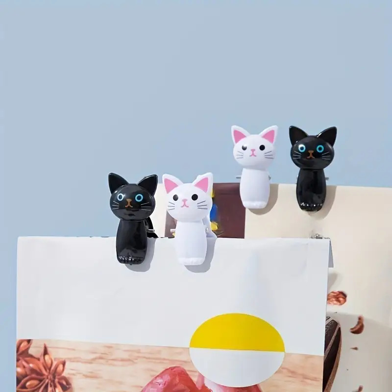 4pcs Cute Cat Shape Food Storage Bag Clips- Airtight Sealing, Multifunctional Kitchen Organizer, No Electricity Required
