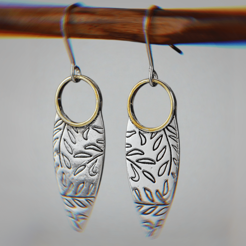 Women's Boho Chic Leaf Pattern Earrings, Handmade Style