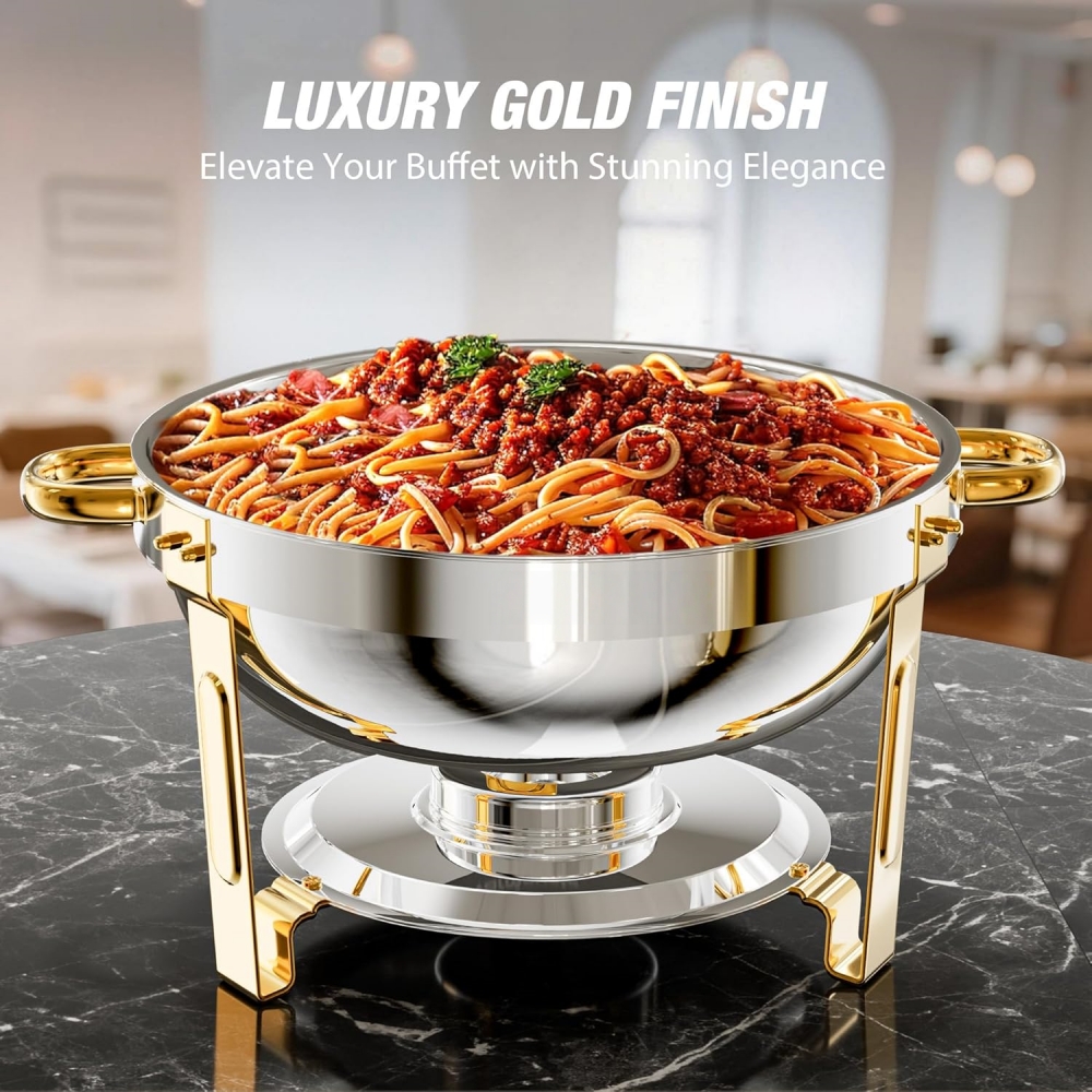 TEMU Chafing Dish Buffet Set, 6 Qt 1/2/4 Pack, Stainless Steel Chafer With 4 Full Size Pan, Round Catering Warmer Server With Glass Lid Water Pan