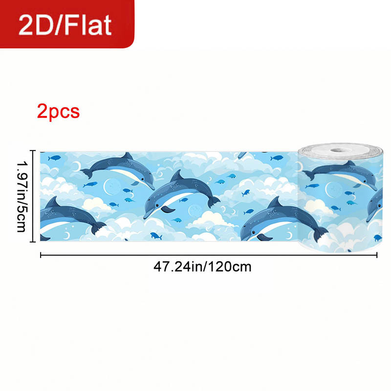 TEMU 2 Rolls 2d/flat Self-adhesive Removable Seam Tapes Dolphin Cloud Theme Blue Pattern Sealing Seam Stickers Cuttable Home Decoration Decorative