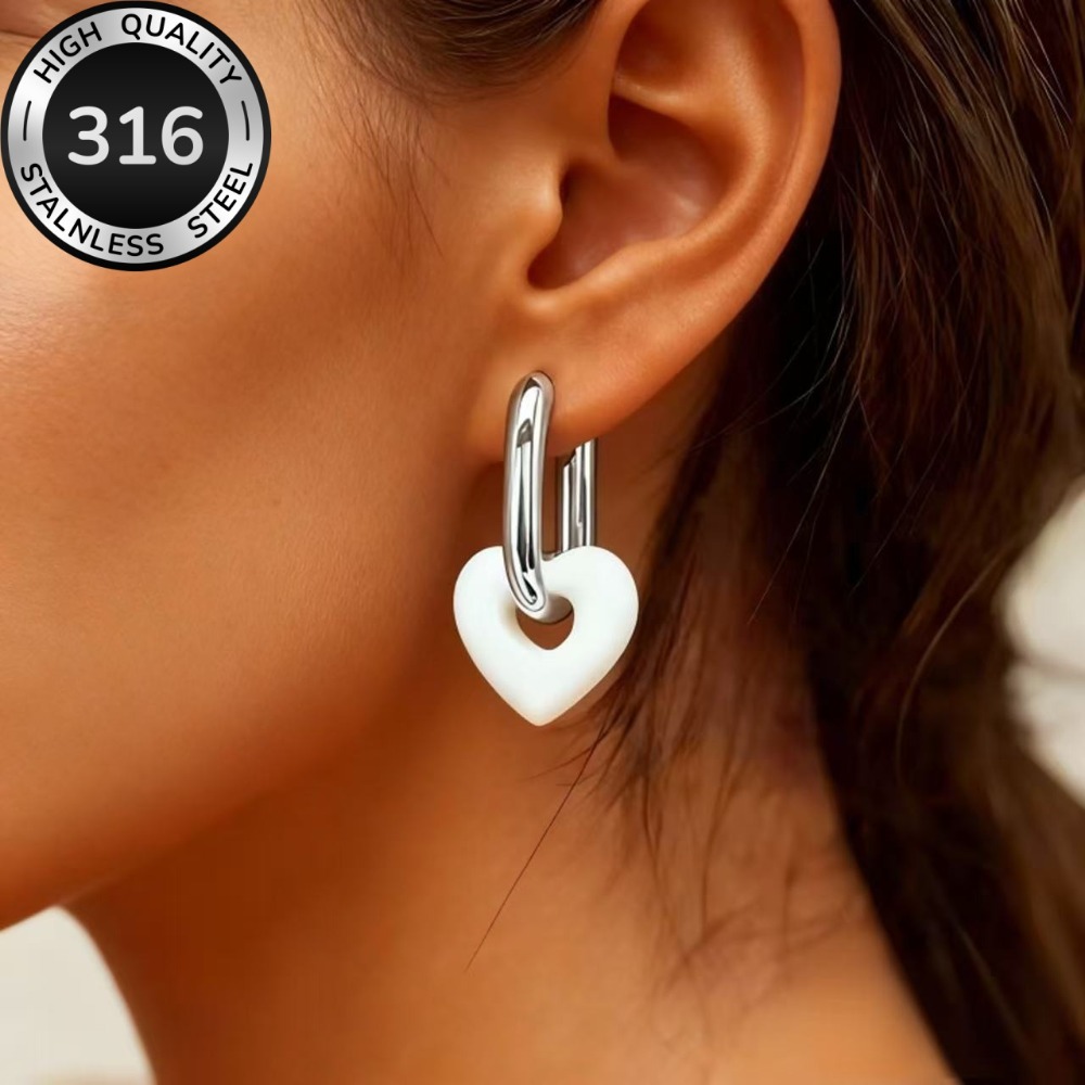Multi-Color Heart Drop Earrings in Stainless Steel
