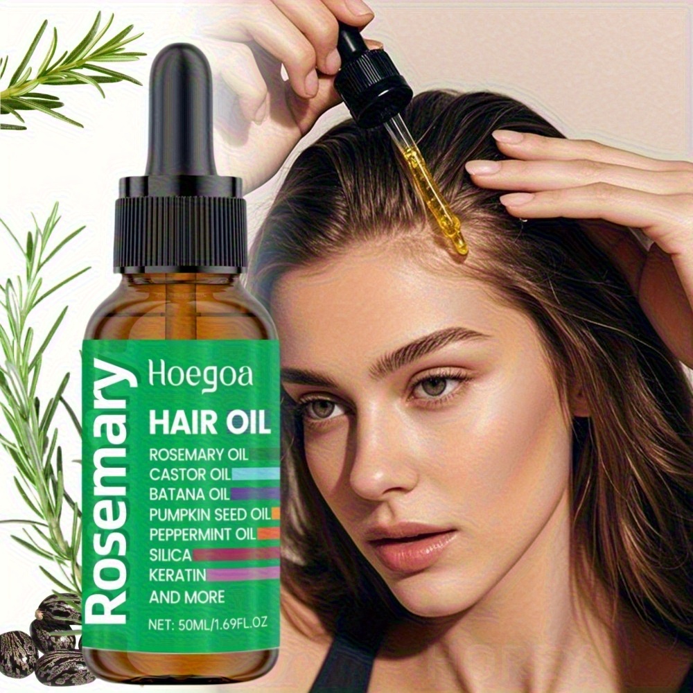 TEMU 50ml Rosemary Premium Essential Oil, Enriched With Castor Oil, Batana, Mineral Oil, For Scalp, Damaged Hair Care, Light Texture, Help Dry, Nourishes & Hair For A Fuller Look