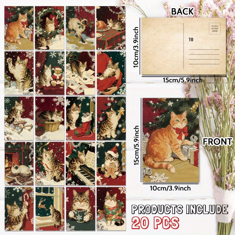 TEMU Edition Christmas Set: 20 Vintage Christmas Mansion And Adorable Cat Postcards, Perfect Unique Gift For , For Congratulations And Gratitude