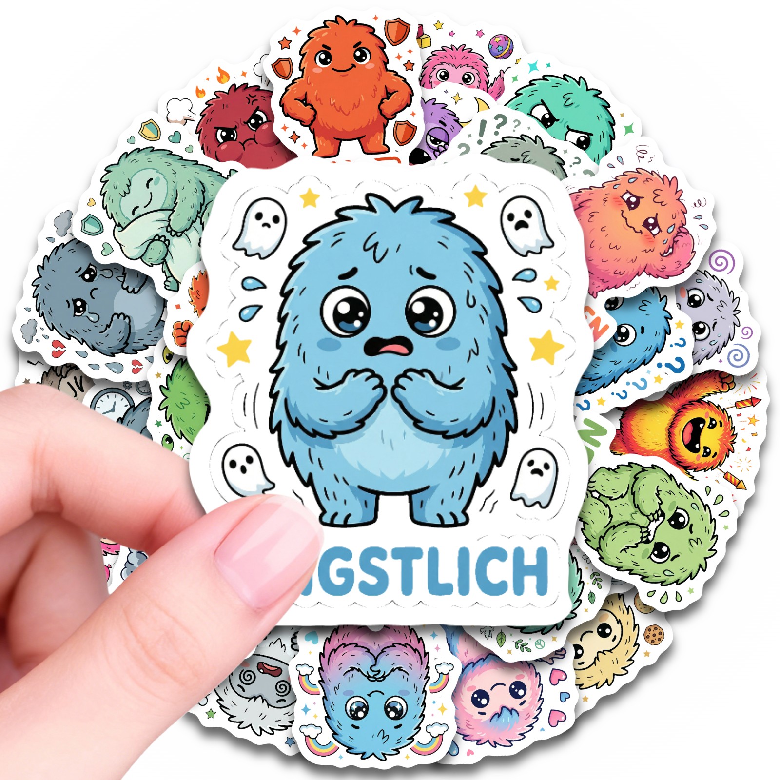 Image of 50pcs Emotional Monster Stickers Cute Fluffy Quote Decals Trendy Mental Health Cycling Stickers For Bike Laptop Water Bottle Journal Decor
