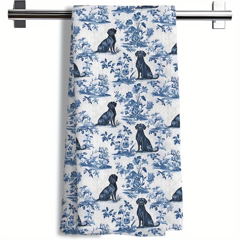 TEMU Of Towel Featuring A Chinoiserie Design With A , Measuring 18&times;26 Inches. Blue And White Botanical Towels Are Perfect For Decor And For Dog Lovers
