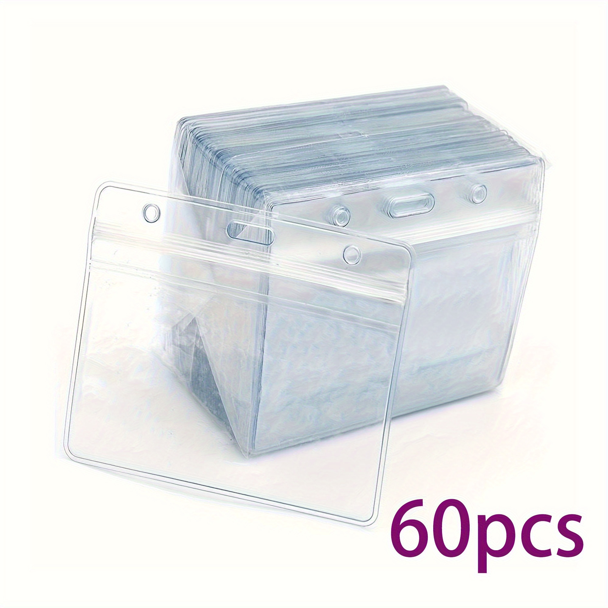 E-shop 2D 30/60 Stück Horizontale PVC-Ausweis-Halter - Transparent für Ausweistaschen mit Wiederverschließbarem Design, Robustes Klares Plastik für