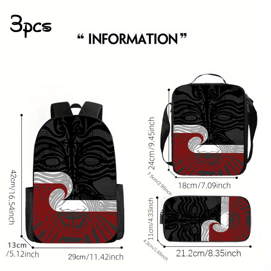 TEMU 3pcs New Zealand Maori-themed Backpack With Maori Patterns - Large Capacity Laptop Bag Suitable For, Travel, Commuting & Outdoor - Unisex Maori