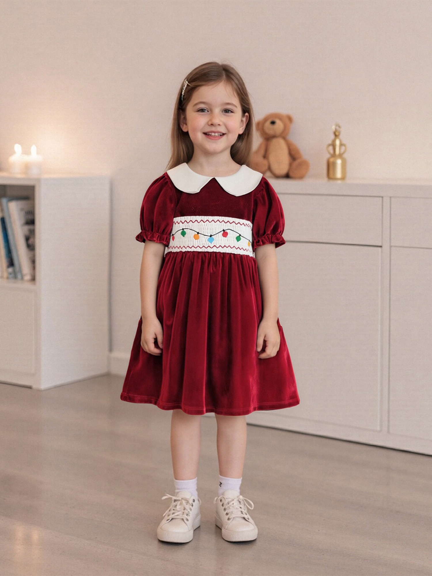white christmas dresses Hope and Henry Organic Peter Pan Collar Party Dress – Oxblood City Pla –  Momma Bear Boutique main image 0