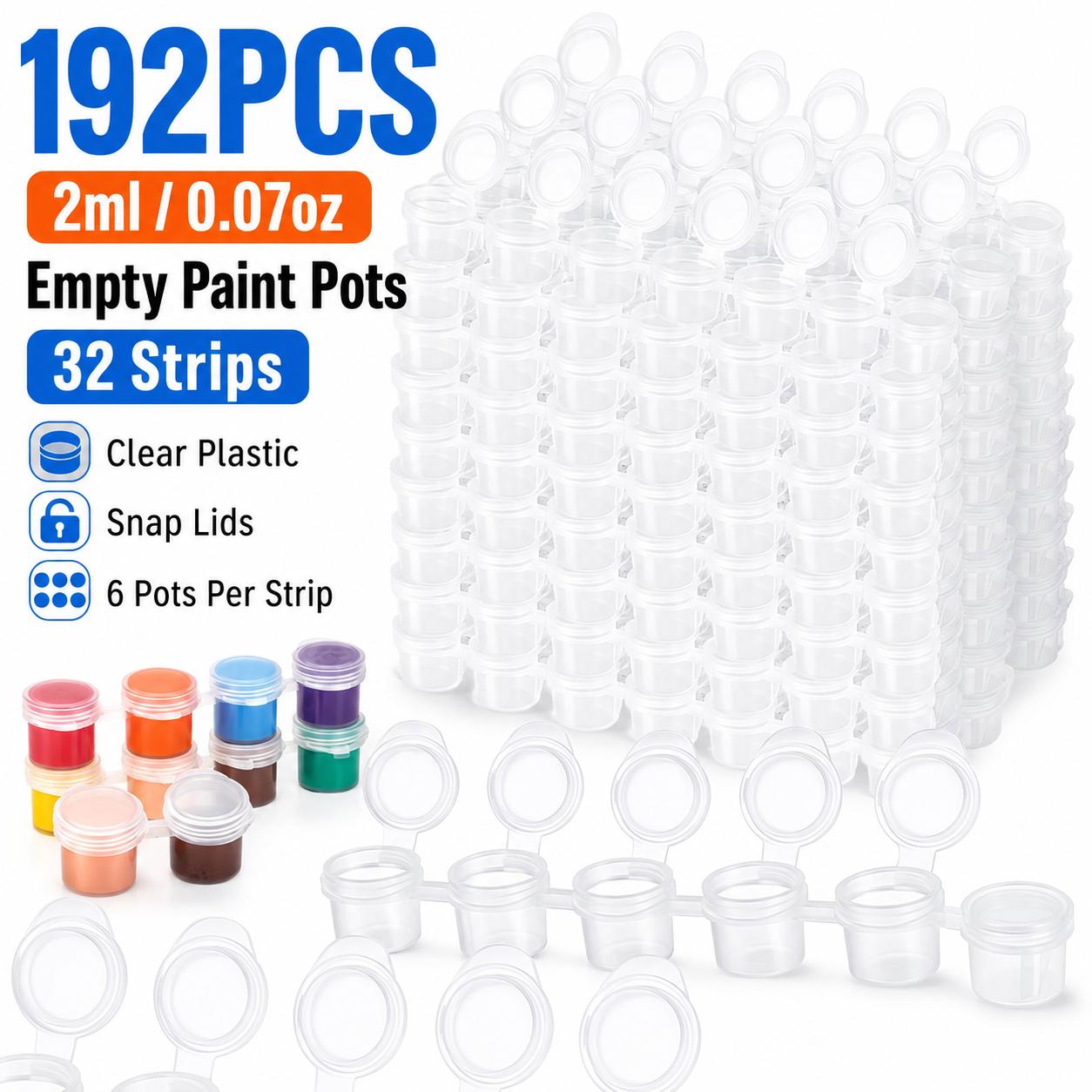 TEMU 192pcs/432pcs Pack Clear Pots With Snap Lids - 6-pot Strip Mini Paint Containers Suitable For Diy Crafts, School Art Supplies, Paint Storage,