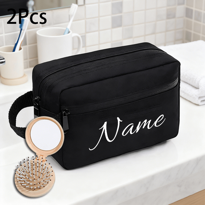 TEMU 2 pièces Ensemble de Trousse de Toilette de Voyage Personnalisable avec Peigne à Pliable, Design à Fermeture Éclair et Étages, Spacieux et