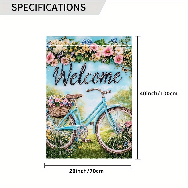TEMU 1pc Welcome Bicycles In Spring_3 (1) - Decorative Flag 28 X 40 Inches Double-sided Garden Flag, Yard Decoration, Outdoor Decoration, Lawn, Flag