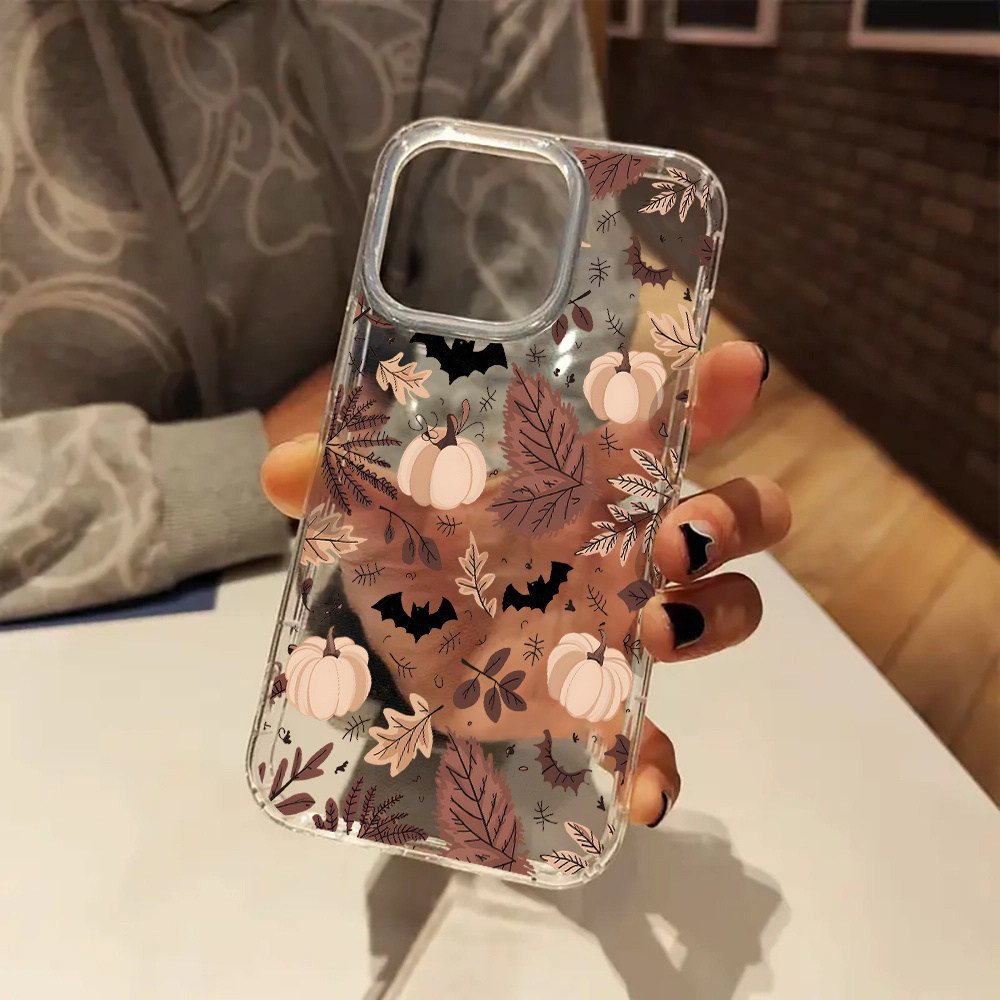 TEMU Étui de téléphone : Chauve-Souris et Citrouille d'Automne Ambiance Halloween Coque Transparente pour iPhone 17 16 11 15 14 13 12 Pro Plus Étui