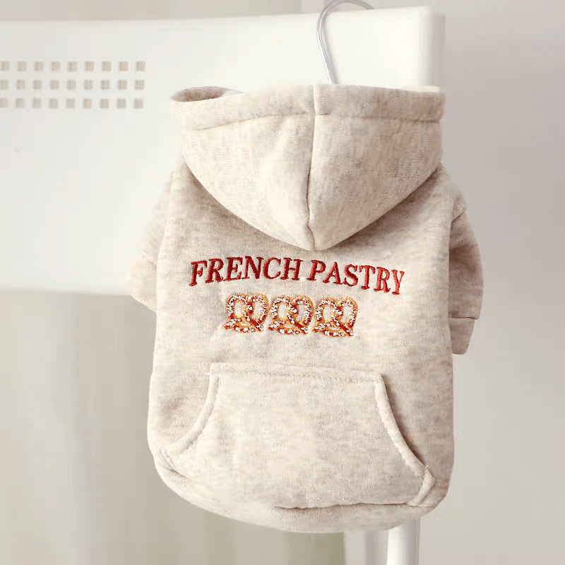 TEMU Ensemble d'automne pour chien, couleur avoine, sweat-shirt confortable à capuche avec broderie rouge, veste ouverte pour petit chien Pomeranian