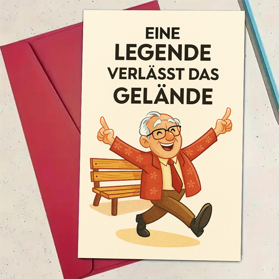 TEMU 1 Rentnerkarte für Opa – Lustige deutsche Rentnerkarte mit „Eine verlässt das Gelände“ Text, Cartoon-Opa Rentnerparty-Deko, perfektes Geschenk