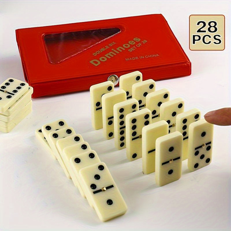 28pcs Plastic Domino Set, Classic Flip Chess Game - Interactive Play, Gatherings, Parties, Home Fun - For Teens & Adults 14+ -  With Storage Box - Perfect Gift for Family & Friends