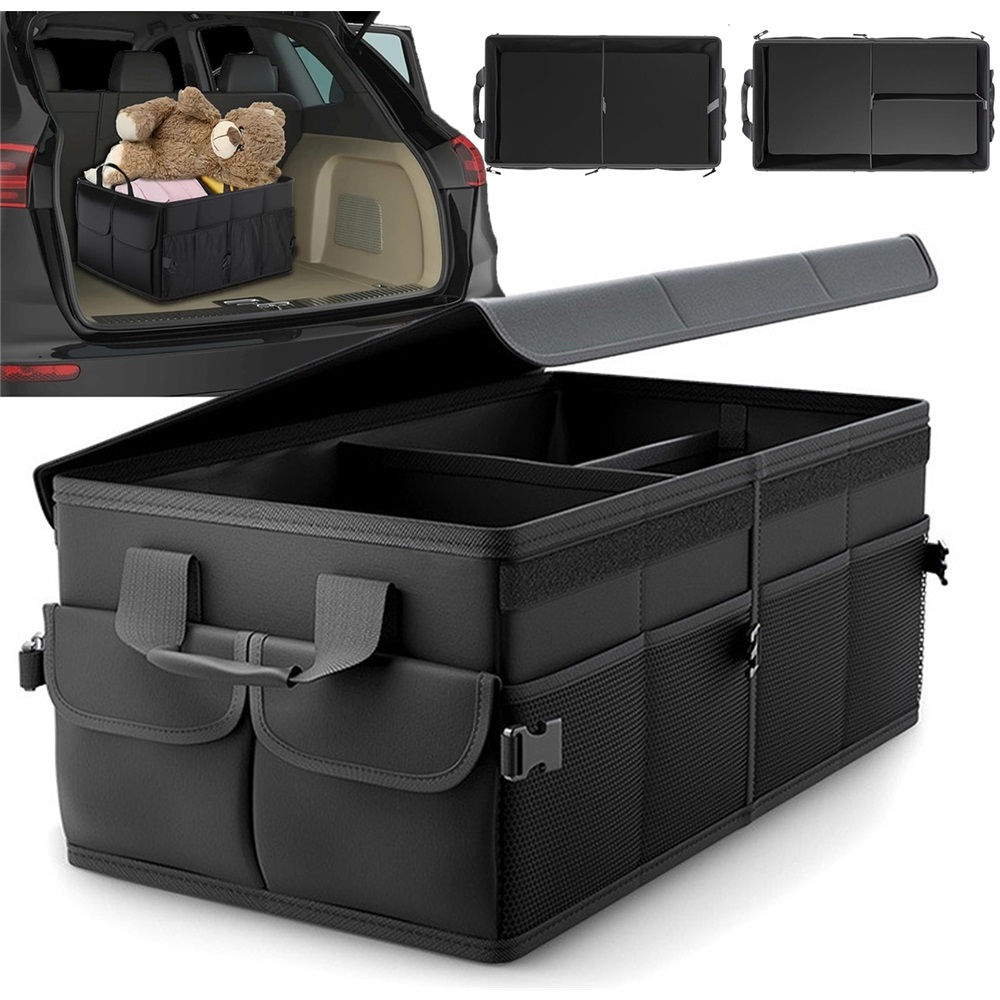 Image of Collapsible Storage Container Featuring 3 Sections, Sturdy Design Suitable For Vehicle Trunk, Workplace, Or Household Use