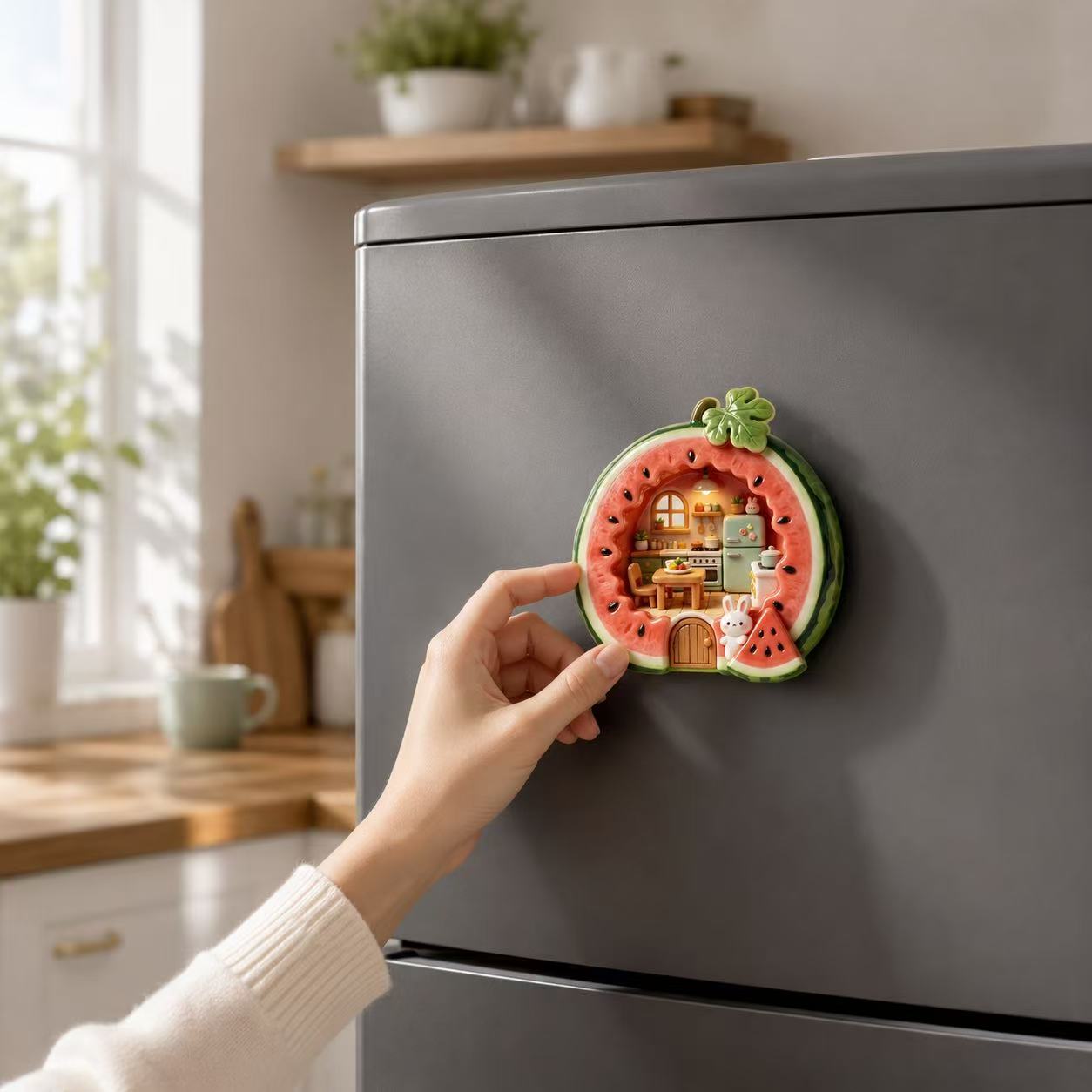 TEMU 1pc 1pcs 1pc Suitable For Kitchen, Fridge, Dishwasher Magnetic Magnet - 1pc Watermelon House Themed Resin Fridge Magnets With Embossed, Cute