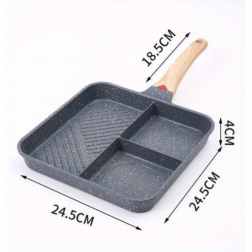 3 in 1 non stick cast with wooden handle portable square grill pan for steaks eggs chicken easy to clean stovetop safe induction compatible 24 5cm x 18 5cm
