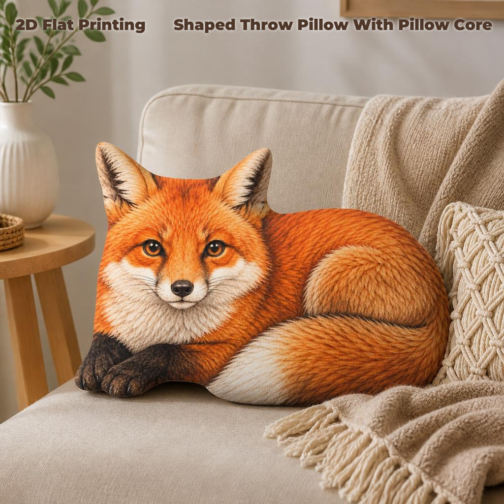 TEMU Coussin décoratif de renard au , animal des bois, impression 2D à plat, coussin de décoration en peluche pour cadeau, chambre, canapé, salon,