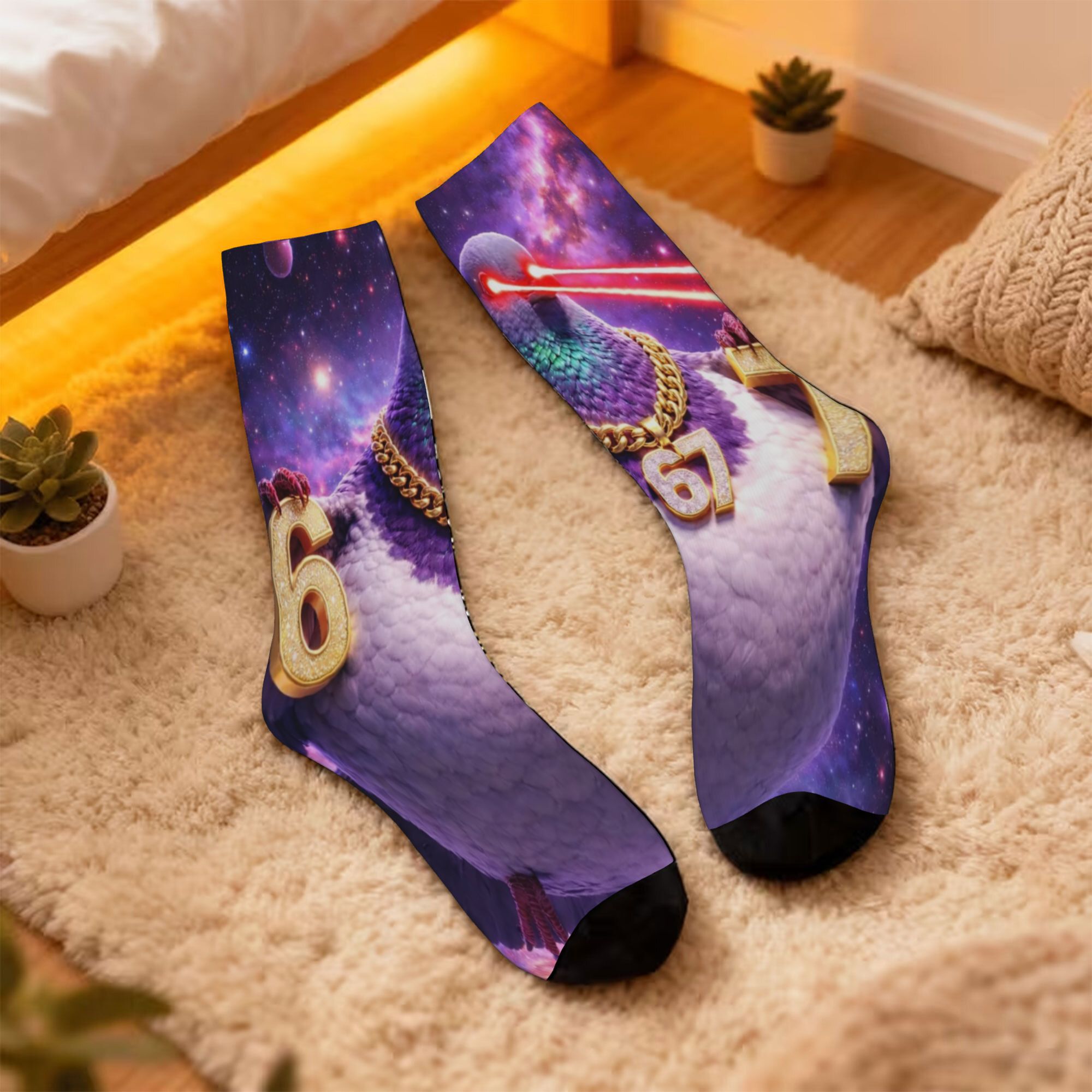 TEMU 1 Pair Funny 's Compression Socks Cool 67 Pigeon Vintage Harajuku Hip Hop Novelty Pattern Daily Wear Crazy Sock Gift Printed