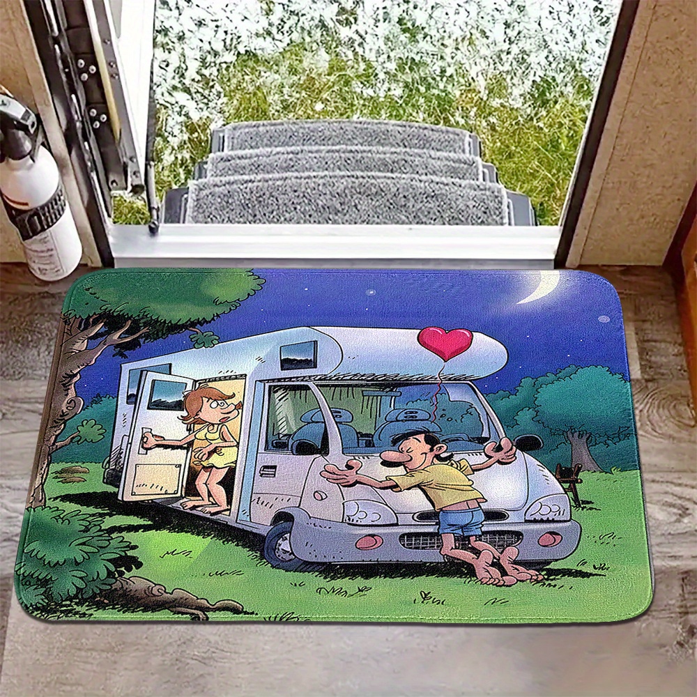 TEMU 1pc Modern Fashion Style Rv Scene Door Mat Couple Outdoor Atmosphere, Car Accessory, Rv Accessory, Interior Decoration/exterior Decoration, Rv