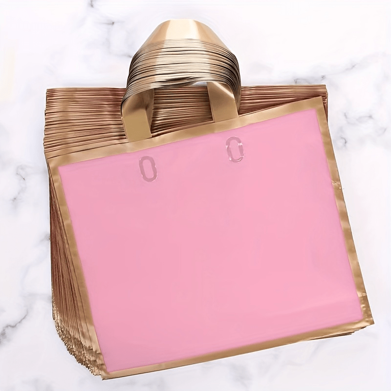 TEMU 50pcs Luxury Pink Frosted Gift Bags And Matching 3.5x2.1 Inch Thank You Cards Set - Tote Bags With Soft Loop Handles For Weddings, , Valentine's