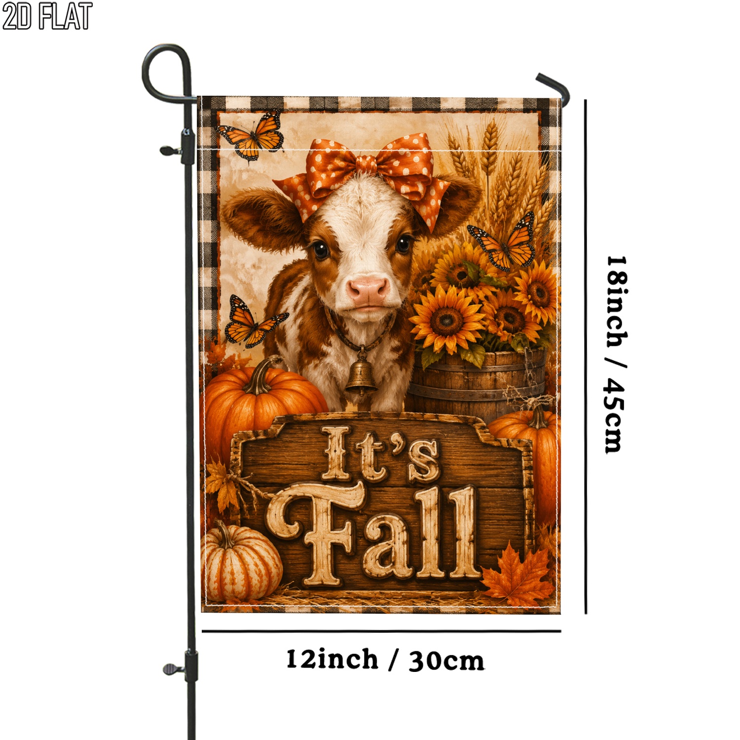 TEMU 2d Flat, 2d Flat 1pc Outdoor Garden Flag Fall Cow Pumpkin Sunflower Rustic Double-sided Flag Porch Decoration For Garden Outside Yard Decoration