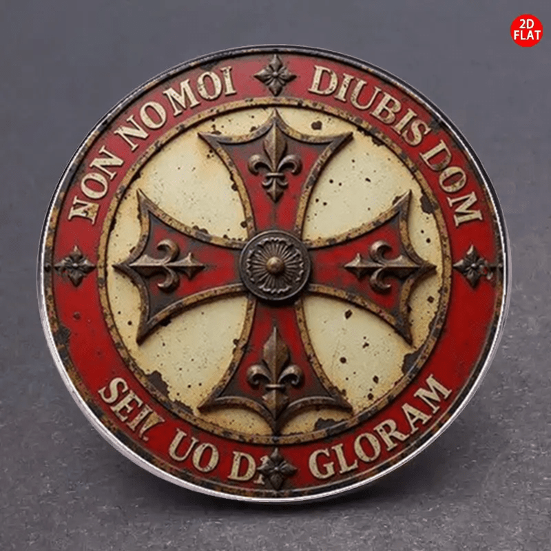 2d Flat, 1pc 2d Flat Medieval Templar Brooch Badge- Templar Cross With Latin Vintage Texture Is Suitable For Backpacks, Jackets, Handbags-european Traditional Style Accessories., 2d Flat