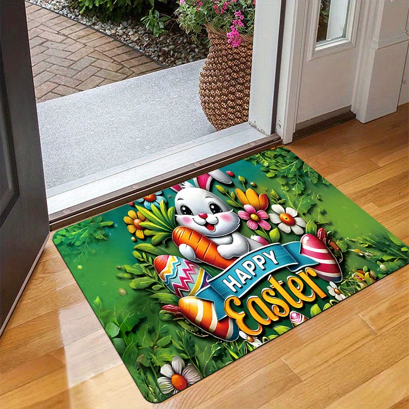 

1pc Vibrant Easter Bunny Doorway Floor Mat - Non-slip, Stain-resistant Polyester With & Eggs Design, Quick Dry For Indoor/outdoor Use - Ideal For Entryway, Kitchen, Laundry Room