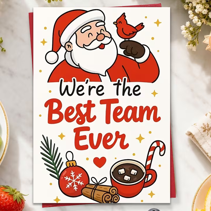 TEMU 1pc Team Christmas Card " The Ever" - Santa Claus, , And Holiday Decor Illustration, Suitable For Colleagues, Employees, And Work Teams, With