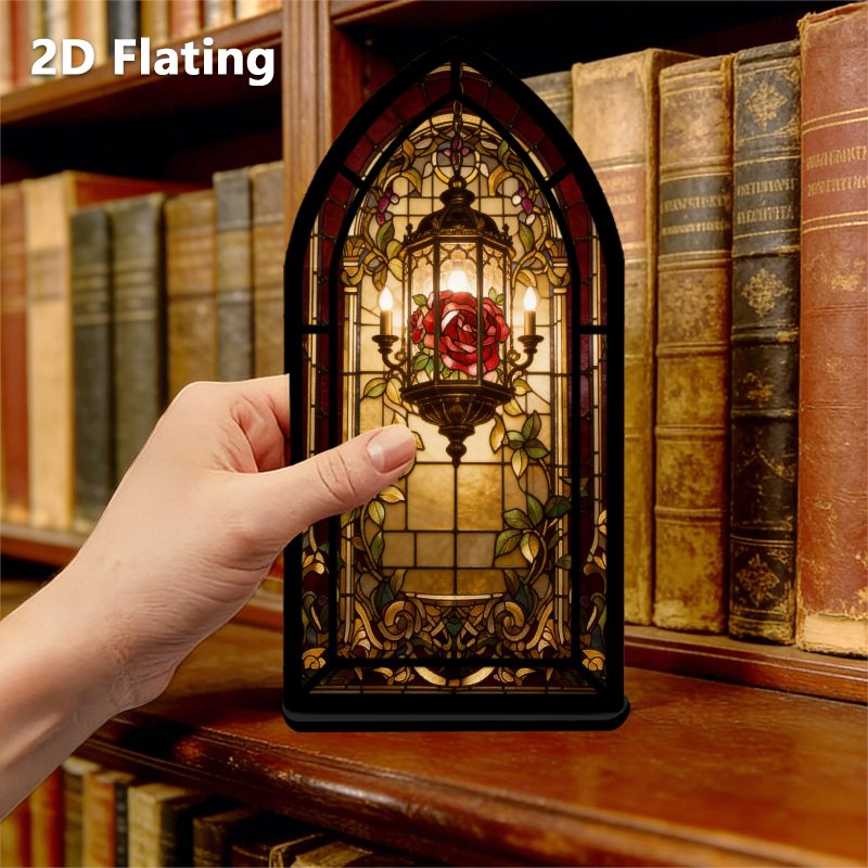 TEMU 1pc. Suitable For Use As A Bookend Or Table Lamp. Painted Glass Rose Bookend And Vintage Bookshelf Decoration - Acrylic Bookend. Suitable For