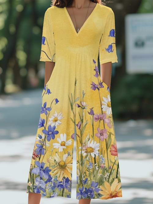 bohemian style floral jumpsuit summer print loose fit jumpsuit womens retro country style ruffle high waist drape fabric breathable fast drying daily vacation casual travel womens jumpsuit