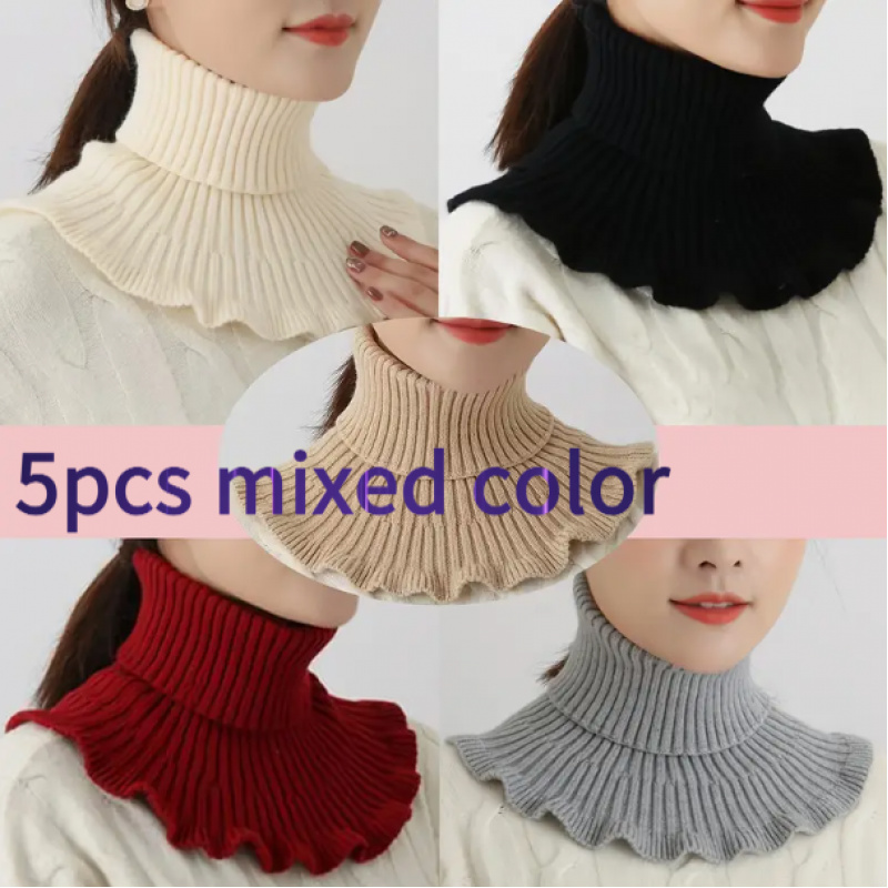 TEMU 5pcs Mixed Winter Yarn Pullover Windproof Women's Fake Collar, High Neck Scarf, Neck Protection, Warm Neck Cover, Versatile Scarf, Comfortable
